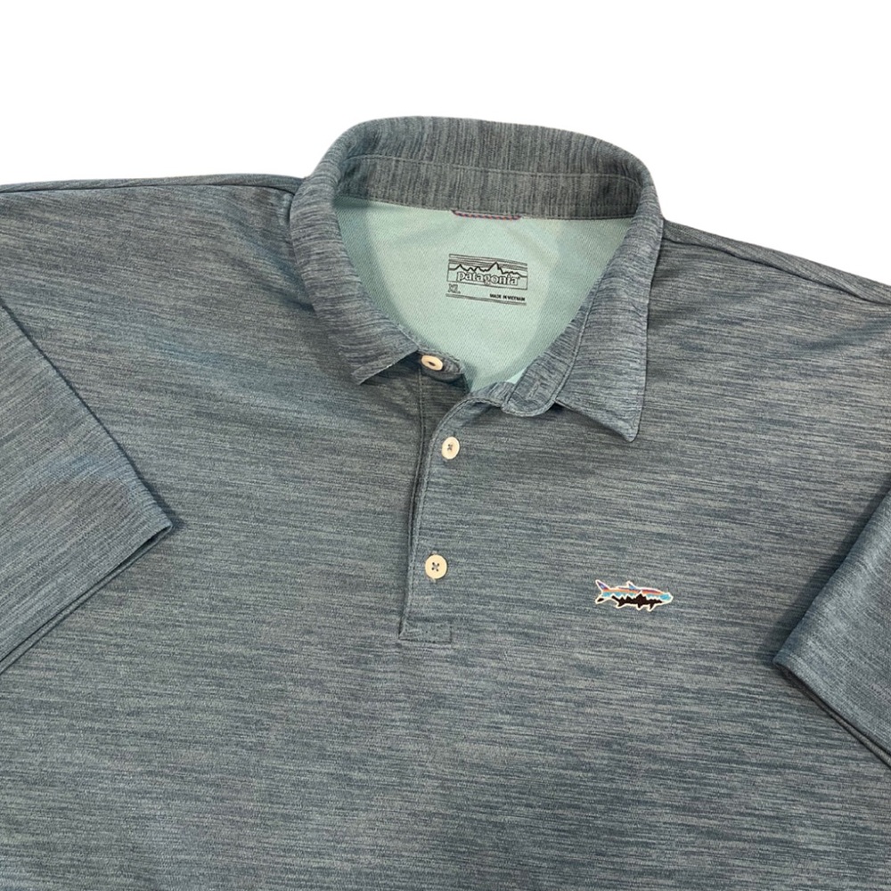 Patagonia Heathered Slate Blue Polo with Fish Logo